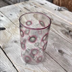 Signed Studio Art Glass Aventurine Controlled Bubble Pink Green Hand Blown